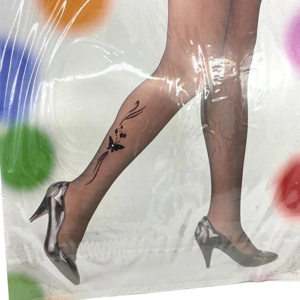 Vintage Yoffi Black Nylon Stockings Pantyhose Butterfly Whimsigoth